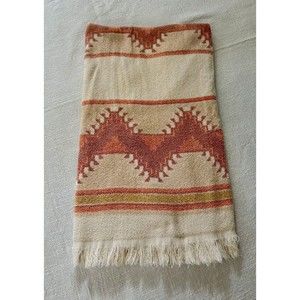 Vintage Bath Towel Cream Rust Gold Orange Southwest Aztec Print Retro Fringe